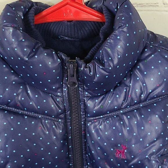 Old Navy Girls Blue Dotted Puffer Vest Fleece Lined Sleeveless Insulated Jacket - Picture 2 of 8